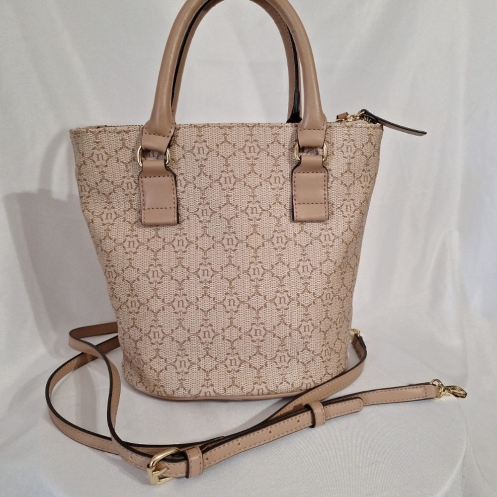 Neutral Monogram Tote Bag with Floral Charm - Picture 2 of 8
